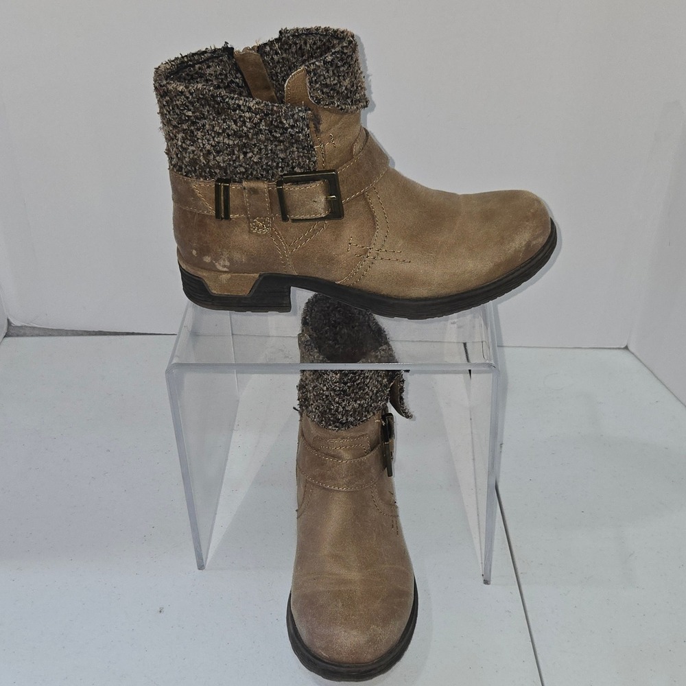 White Mountain Riza Womens 7.5M Brown Ankle Boots Knit Cuff Buckle W23621Z